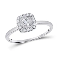 14kt White Gold Womens Princess Diamond Halo Promise Ring 1/5 Cttw