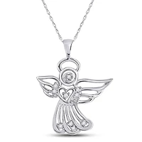 10kt White Gold Womens Round Diamond Guardian Angel Pendant 1/10 Cttw