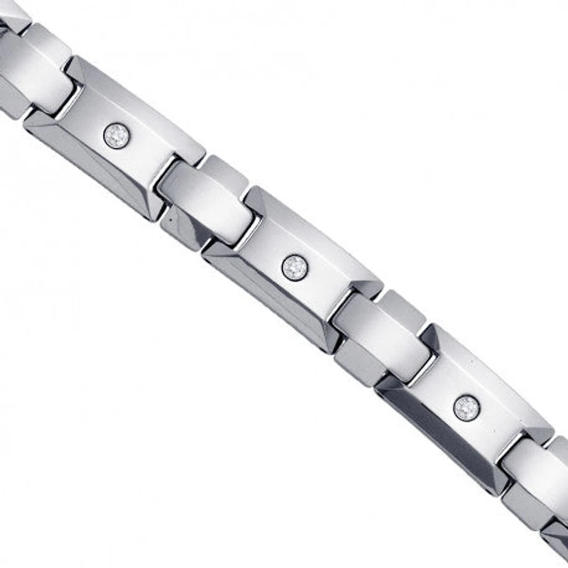 Tungsten Mens Polished CZ Cubic Zirconia Fancy Bracelet 12 mm Size 8.5 Inches