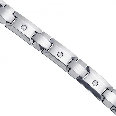 Tungsten Mens Polished CZ Cubic Zirconia Fancy Bracelet 12 mm Size 8.5 Inches