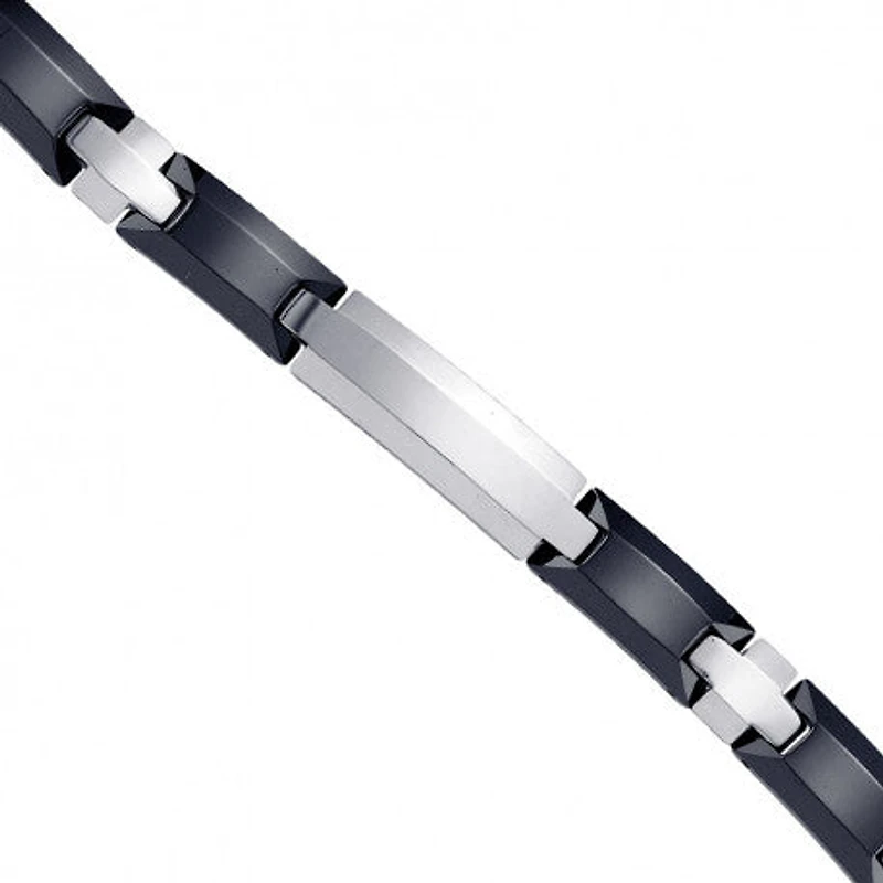 Tungsten And Black Ceramic Mens Polished Fashion Bracelet 9 mm Size 8.5 Inches