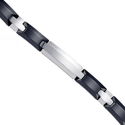 Tungsten And Black Ceramic Mens Polished Fashion Bracelet 9 mm Size 8.5 Inches