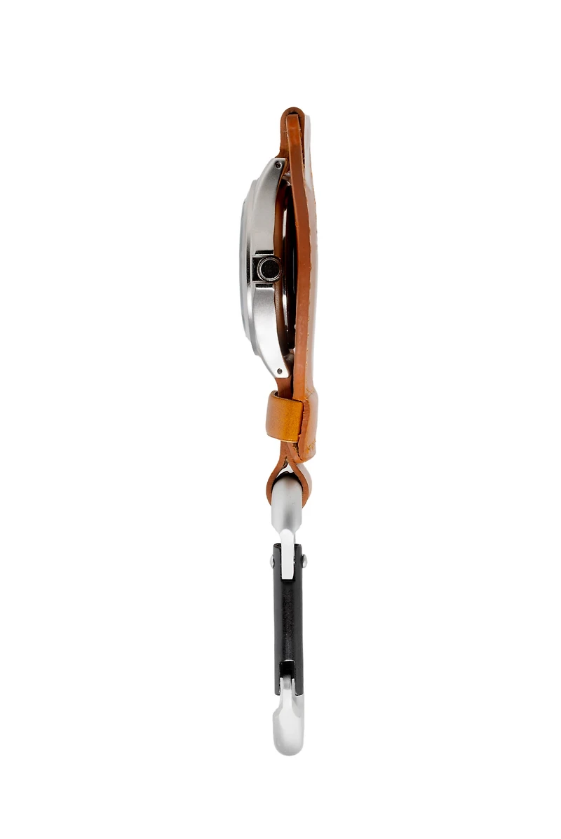 Leather Clip - Silver Case Black Dial Tan Holder