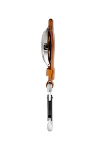 Leather Clip - Silver Case Black Dial Tan Holder