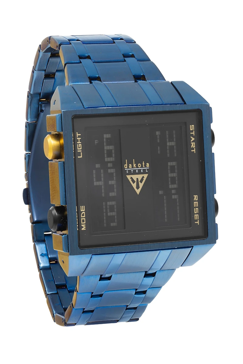 BIG Square Digi - Blue Case Black Dial Blue SS Band