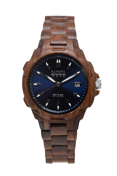 Wood Spider Midsize - Red Sandalwood Case and Band. Blue Sunray Dial