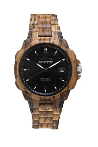 Wood Spider - Zebrawood Case and Band. Black Sunray Dial