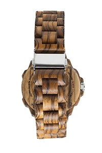 Wood Spider - Zebrawood Case and Band. Black Sunray Dial