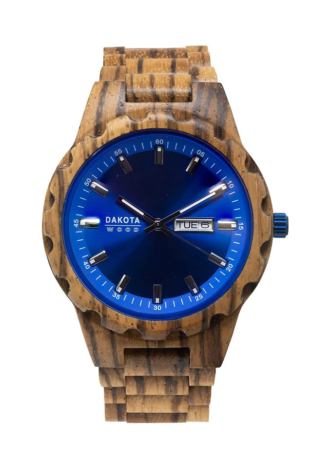 Day/Date Wood - Zebrawood Case/Band Blue Dial