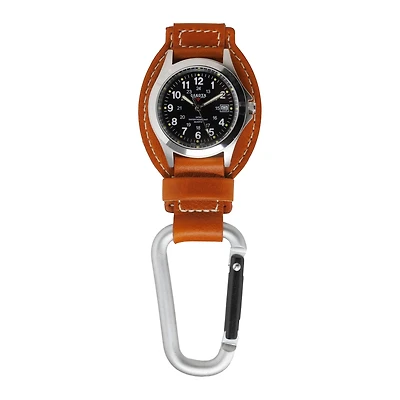 Leather Clip - Silver Case Black Dial Tan Holder