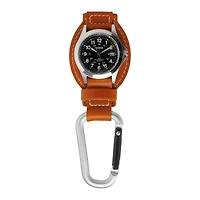 Leather Clip - Silver Case Black Dial Tan Holder
