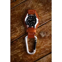Leather Clip - Silver Case Black Dial Tan Holder
