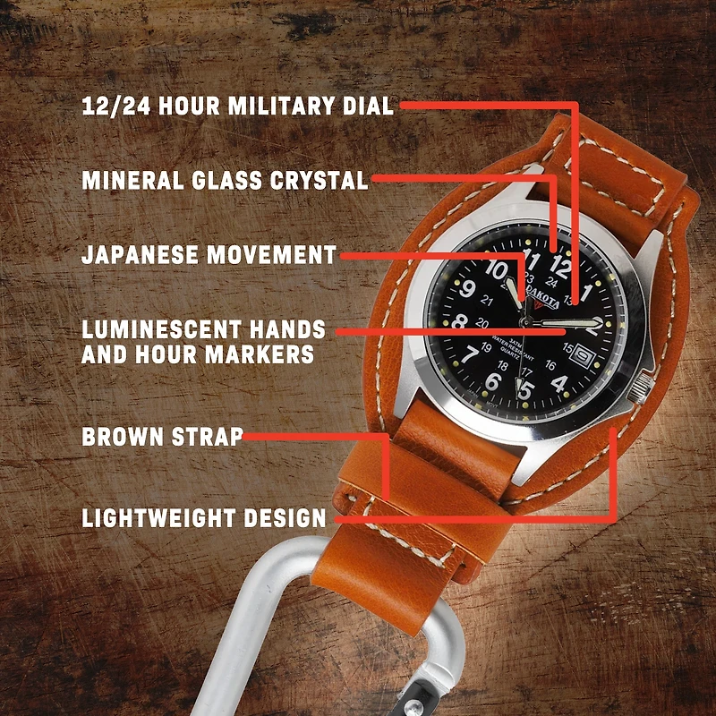 Leather Clip - Silver Case Black Dial Tan Holder