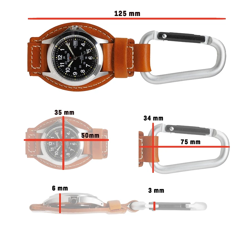 Leather Clip - Silver Case Black Dial Tan Holder