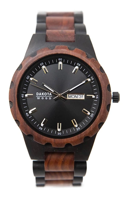 Day/Date Wood - Ebonywood/Red Sandalwood Case/Band Black Dial