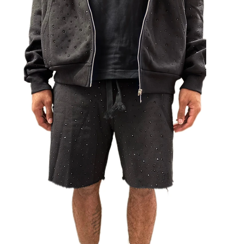 MANI Covered Rhinestone Sweat Shorts "Jet Black"