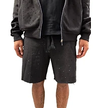 MANI Covered Rhinestone Sweat Shorts "Jet Black"