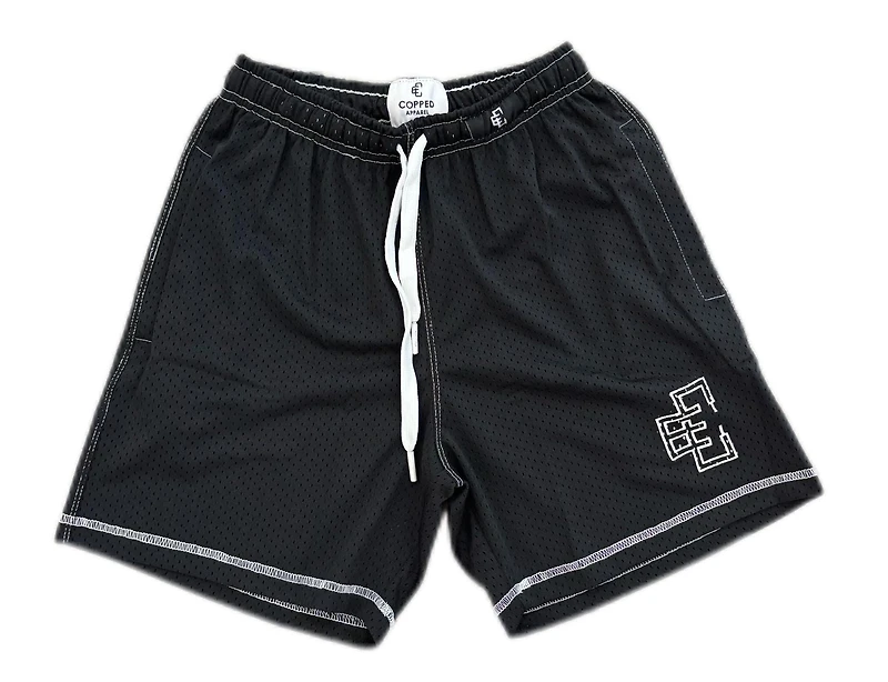 Copped Contrast Mesh Shorts "Black"