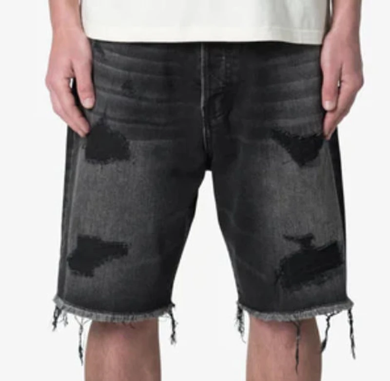 MNML Baggy Rip Denim Shorts Washed Black