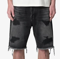 MNML Baggy Rip Denim Shorts Washed Black