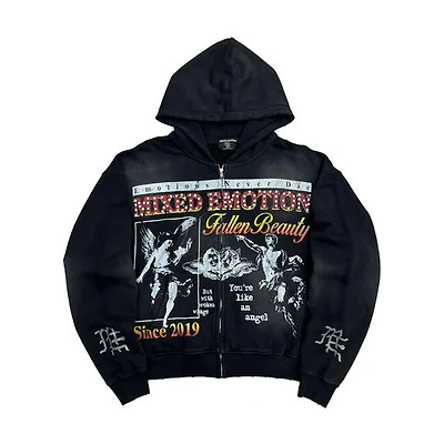 Mixed Emotions Broken Wings Black Zip Hoodie
