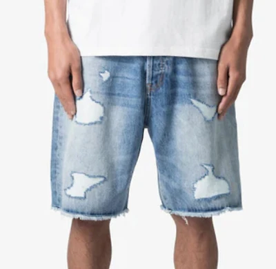MNML Baggy Ripped Denim Shorts Vintage Blue
