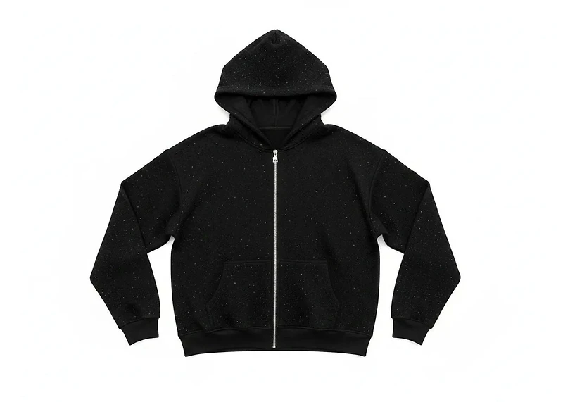 Mani Lightweight Rhinestone Zip-Up Hoodie Black/Black