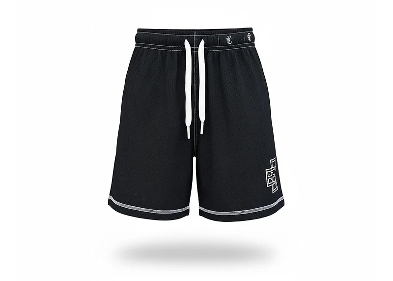 Copped Contrast Mesh Shorts "Black"