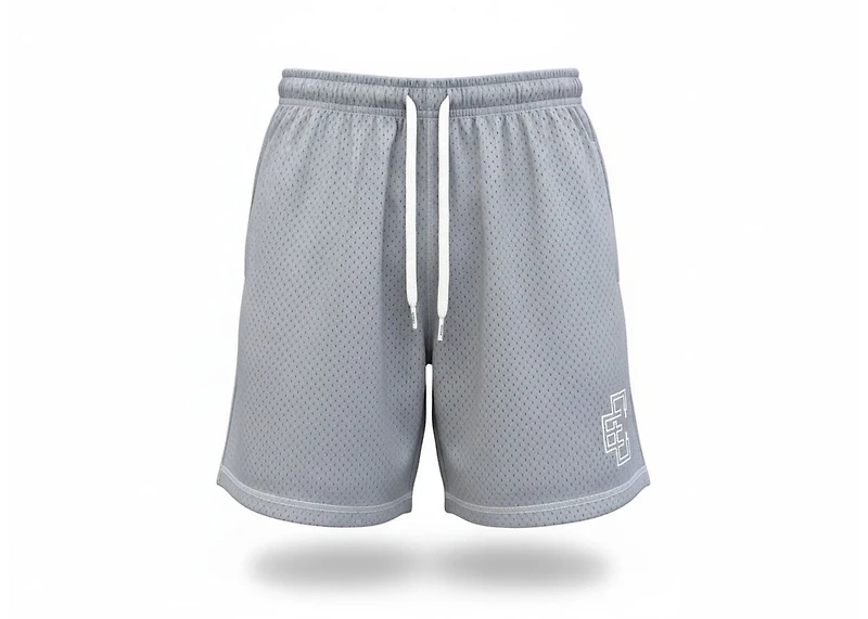 Copped Contrast Mesh Shorts "Grey"