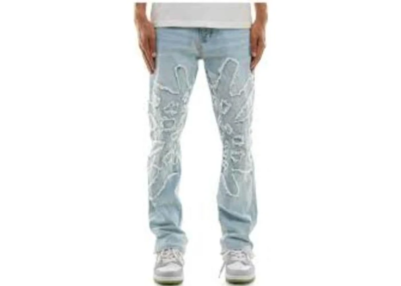 KDNK JEANS KND4712 LT BLUE SPIDER WEB SLIM JEANS