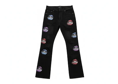 KNB3444 BLACK - LIP PRINT PANTS
