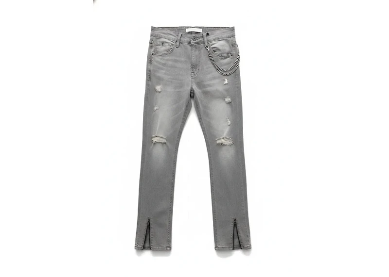 KND4847 GREY - DOUBLE ZIPPER JEANS