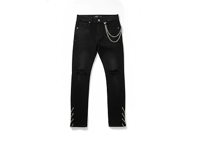 KND4909 JET BLACK - SIDE CHAIN JEANS