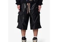 LEATHER RAVE CARGO SHORTS [BLACK]