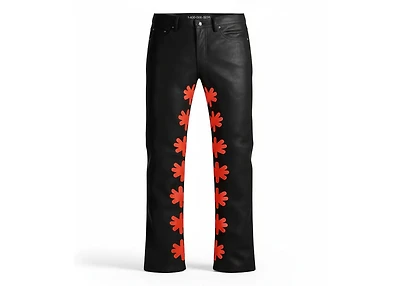 LOST SHDWS Red On Black Sun Logo Leather Denim
