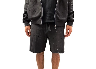 MANI Covered Rhinestone Sweat Shorts "Jet Black"