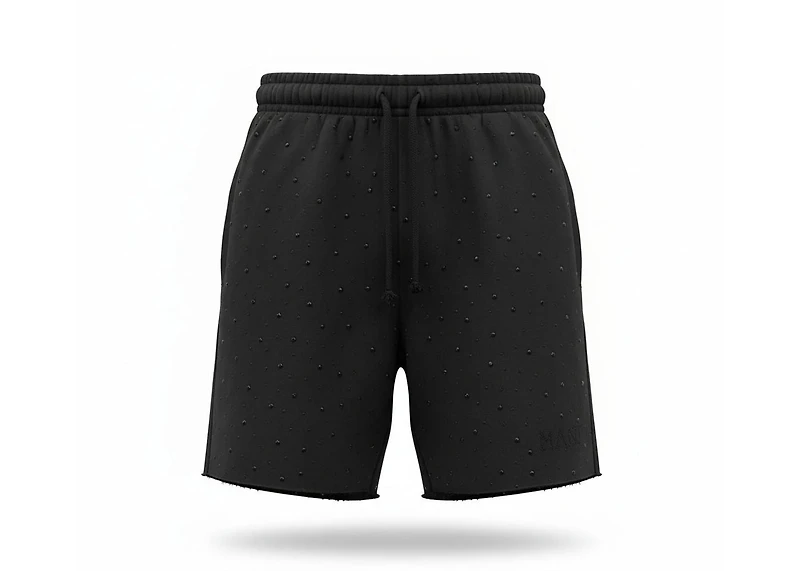MANI Covered Rhinestone Sweat Shorts "Jet Black"