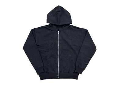 MANI Covered Rhinestone Zip-Up Hoodie "Jet Black"