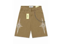 MANI Embroidered Logo Denim Shorts Khaki