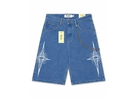 MANI Embroidered Logo Denim Shorts Light Blue