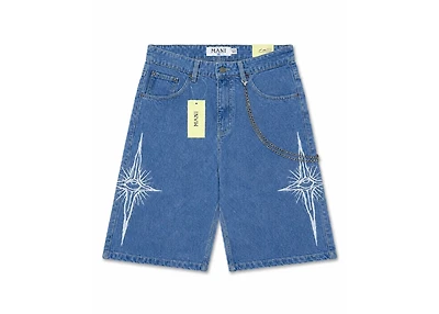MANI Embroidered Logo Denim Shorts Light Blue