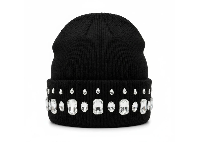 MANI Studded Large Stone Beanie "Black"
