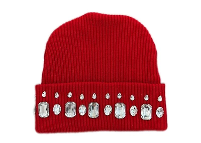 MANI Studded Large Stone Beanie "Cherry Red"