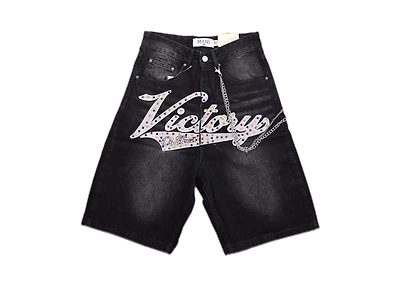 MANI Varsity Denim Shorts Victory Or Death
