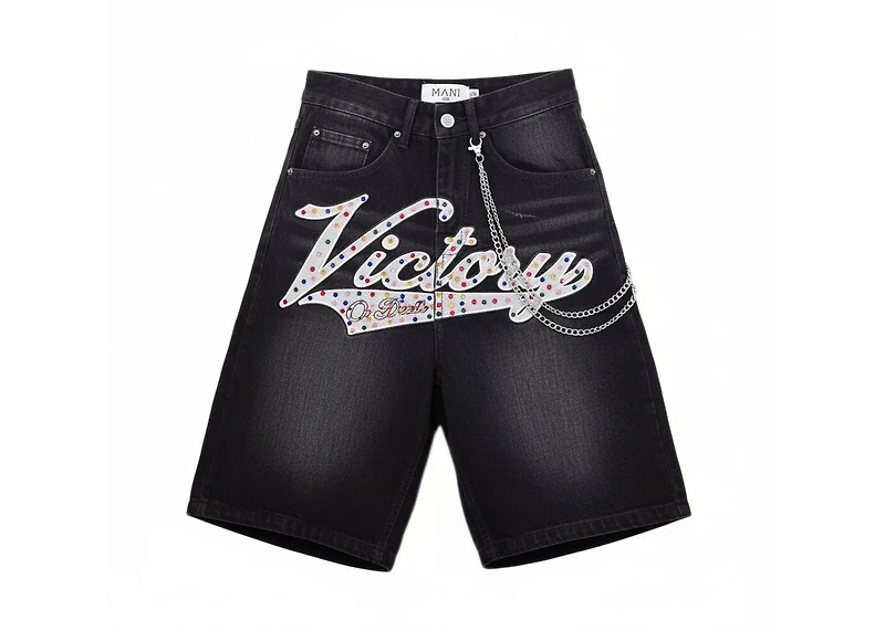 MANI Varsity Denim Shorts Victory Or Death