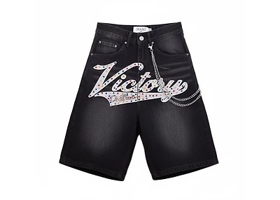 MANI Varsity Denim Shorts Victory Or Death