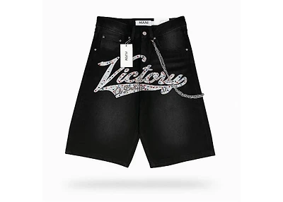 MANI Varsity Denim Shorts Victory Or Death