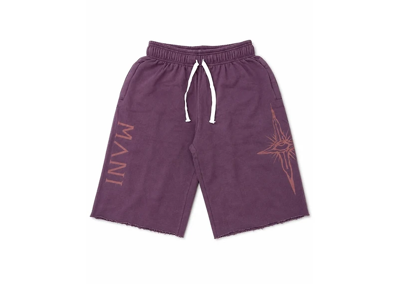 MANI Vertical Logo Washed Long Shorts Plum
