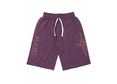 MANI Vertical Logo Washed Long Shorts Plum