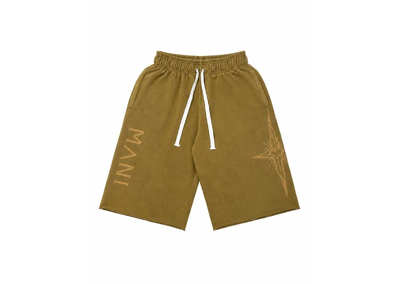 MANI Vertical Logo Washed Long Shorts Tan